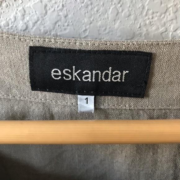 Eskandar 100% Linen Boxy Button Front Top Size 1 Medium Tan Green Khaki Luxury - Picture 6 of 8